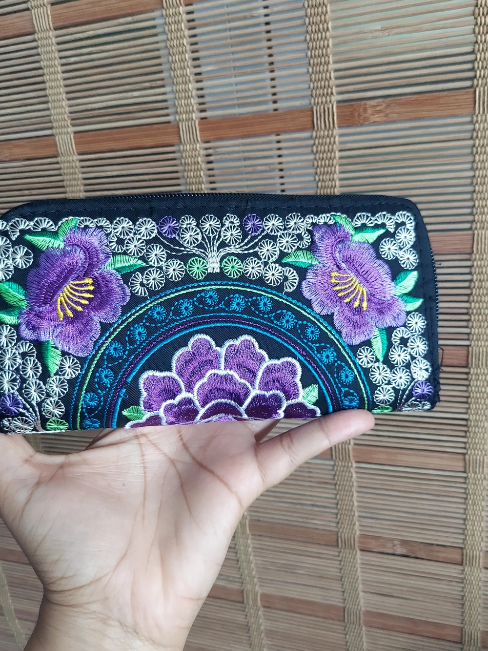Embroidered Purple Floral Women's Wallet Clutch - Picture 2 of 8
